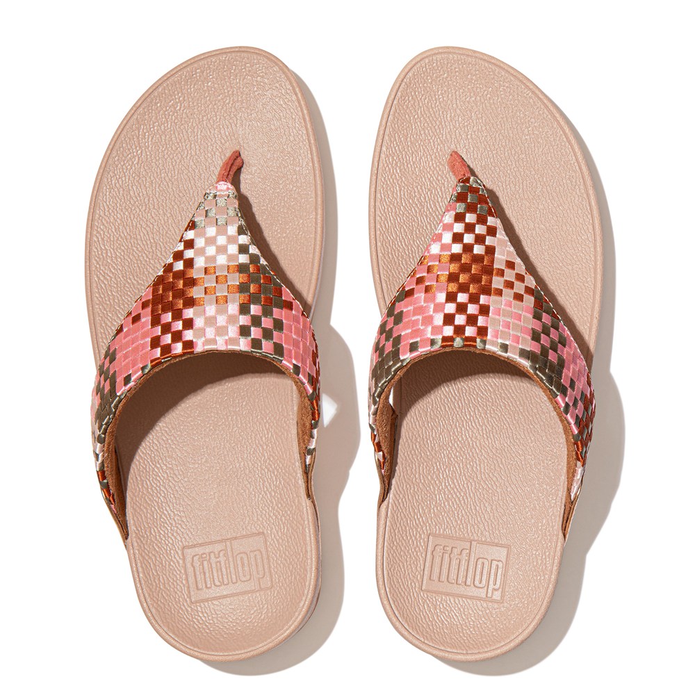 Fitflop Womens Sandals Coral Pink - Lulu Silky-weave Toe-post - 79KEXCZOU